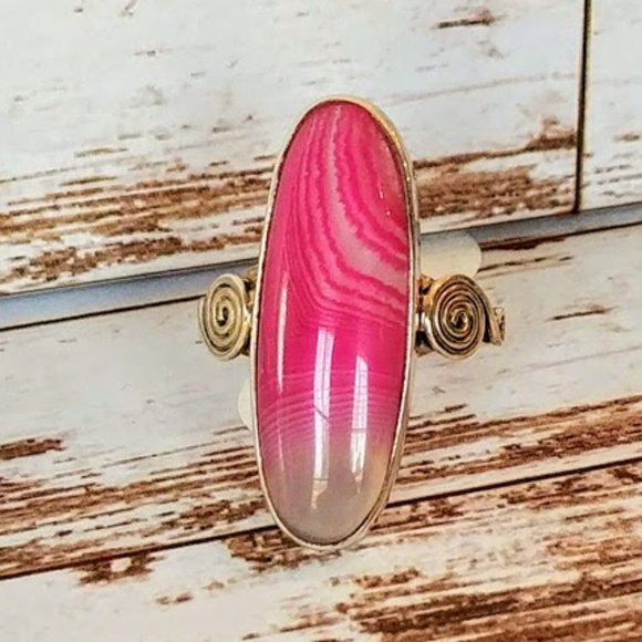 The Girl With Kaleidoscope Eyes Jewelry - Pink Botswana Agate Sterling Ring